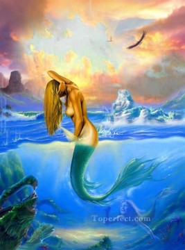 Original Nude Painting - mermaid seaside nude original